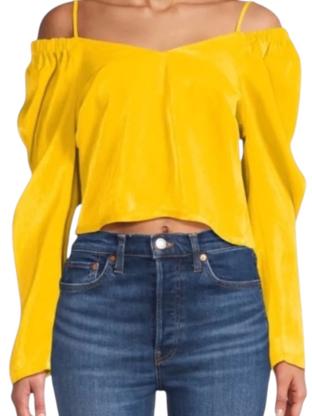 DKNY Cold Shoulder Crop Top Pop Yellow Size M NWOT